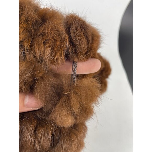 Genuine Rabbit Fur Scarf Brown Pom Poms Fluffy  Balls Soft Y2K - Picture 3 of 6